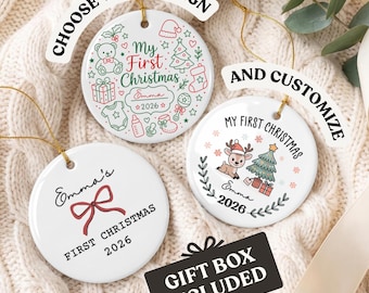 Personalized Baby's First Christmas Ornament, Custom Baby Name Porcelain Ornament, Newborn Christmas Ornament, Baby Boy Girl Gift