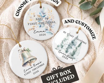 Personalized Baby's First Christmas Ornament, Custom Baby Name Porcelain Ornament, Newborn Christmas Ornament, Baby Boy Girl Gift