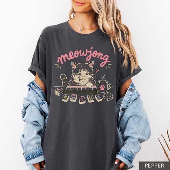 Cute Mahjong Cat Shirt, Mahjong Lover Gift, Cat Lover Tee, Funny Mah Jongg Shirt, Cozy Comfort Colors Graphic Tee, Gift For Her