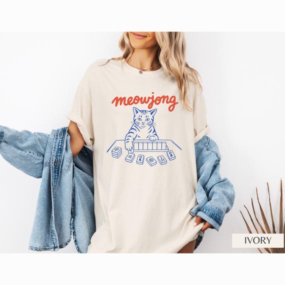 Funny Mahjong Cat Shirt Comfort Colors Tee, Game Night Shirt, Mahjong Lover Gift, Board Game Shirt, Cat Lover Gift, Tile Game Tee