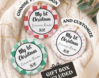 Personalized Baby's First Christmas Ornament, Custom Baby Name Porcelain Ornament, Newborn Christmas Ornament, Baby Boy Girl Gift