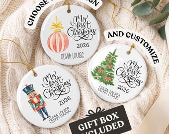 Personalized Baby's First Christmas Ornament, Custom Baby Name Porcelain Ornament, Newborn Christmas Ornament, Baby Boy Girl Gift