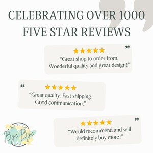 May include: A graphic display featuring the text CELEBRATING OVER 1000 FIVE STAR REVIEWS. Three white rectangular speech bubbles contain five yellow stars and customer testimonials: Great shop to order from, Great quality, and Would recommend.