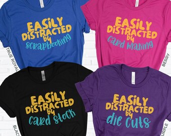 Custom Crafting Shirts, Easily Distracted By Personalized Group Scrap Booker Women's Tshirt, Funny Scrapbooking Tank Tops, Card Making Shirt