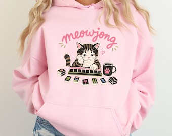 Mahjong Cat Hoodie, Funny Cat Mahjong Sweatshirt, Game Night Sweater, Mahjong Player Gift, Cat Lover Hoodie