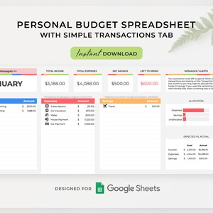 Personal Budget Spreadsheet for Google Sheets (Digital Download)
