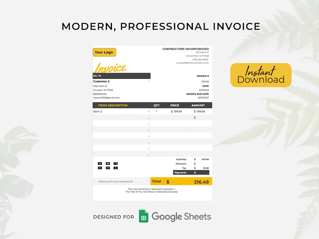 Professional Business Invoice Template for Google Sheets - Etsy