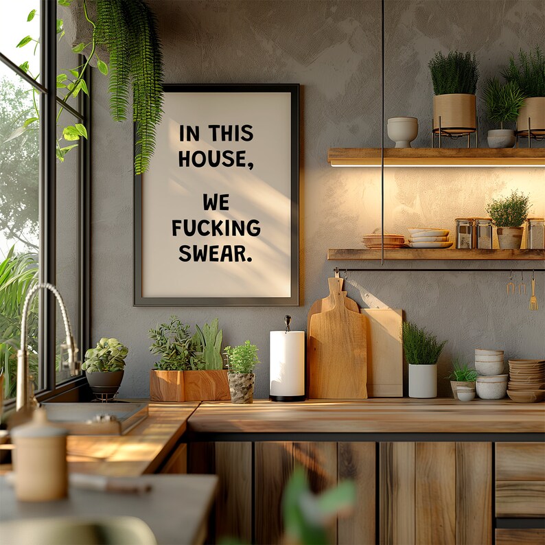 In This House We Fucking Swear | Rude Sarcastic Wall Art | Bold Swearing Poster | Funky Quirky Funny Print | Dopamine Decor Gift