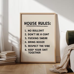 Hausordnung | Funky Wall Art Print Dopamin Dekor | Typografie Zitat Poster Quirky Edgy Home Decor Geschenk