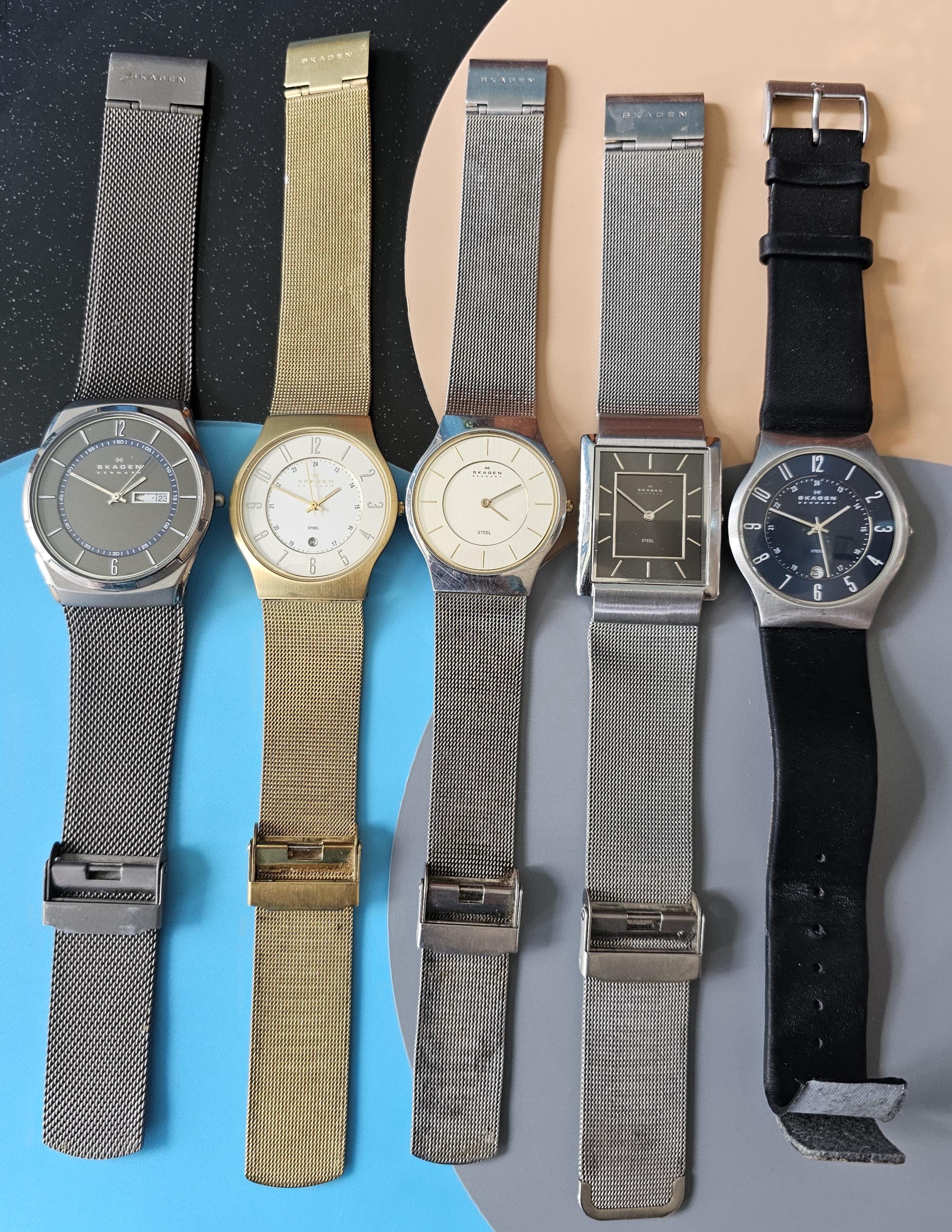 ⌚✨ Vintage Skagen Denmark Five Star Mesh Watch – Minimalist Scandinavian Style Vintage Skagen Danish Minimalist Watch - Gold Steel Mesh  main image 4