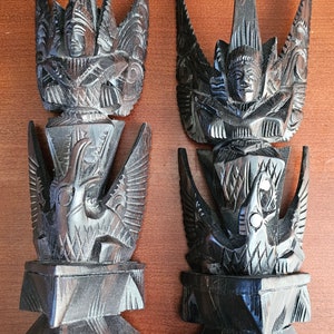 Set of 2 Vintage Garuda Indonesian Hand Carved Figurines