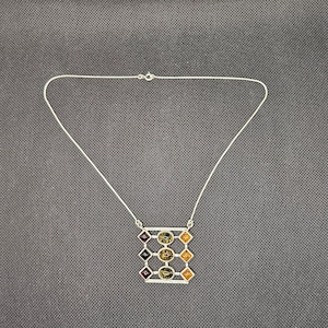 Sterling Silver Baltic Multicolor Amber Pendant with chain