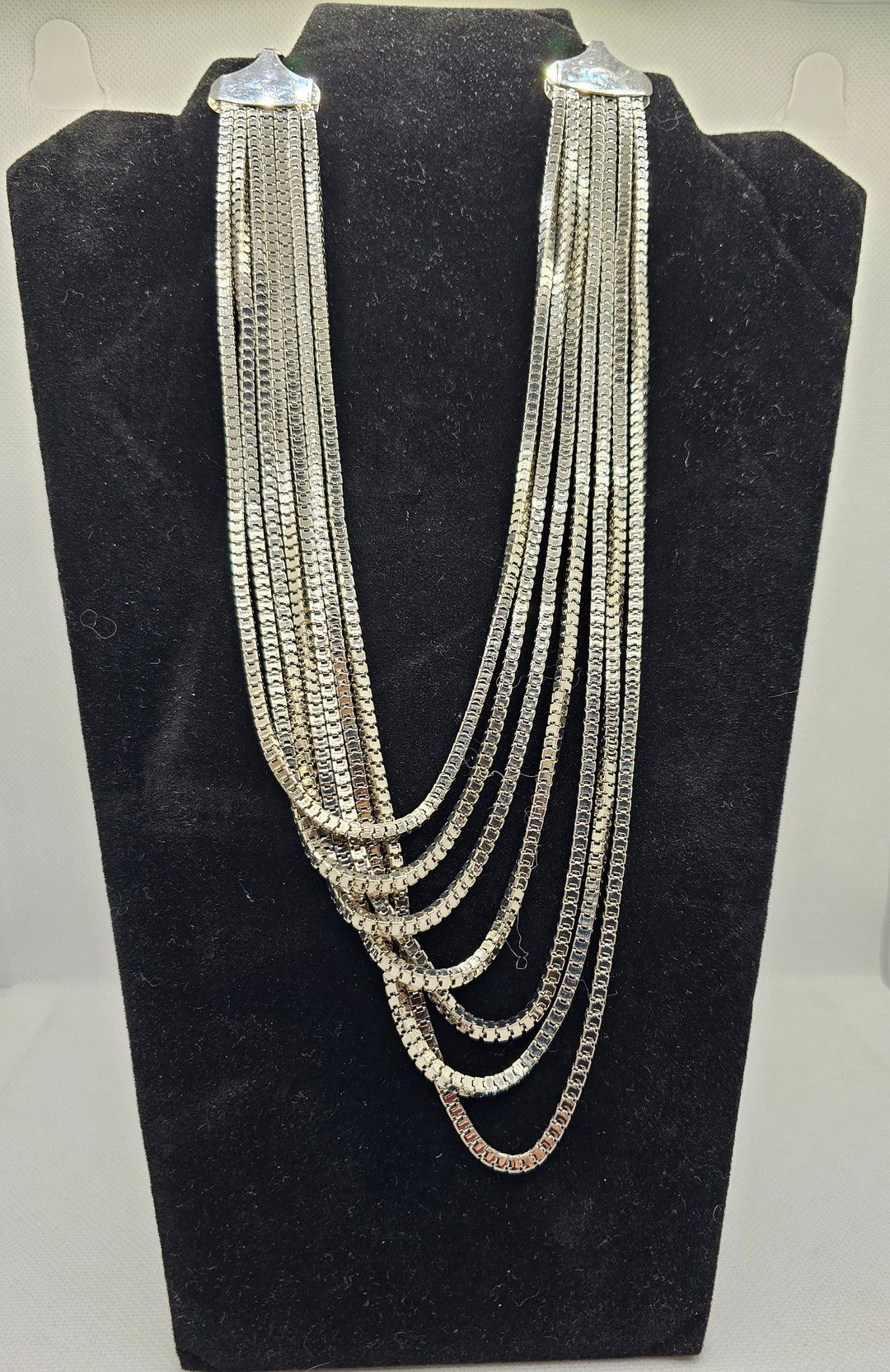 Silver Toned 7 Strand Waterfall Box Link Chain - Etsy