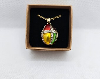 Enameled Egg Locket Pendant with Rhinestones