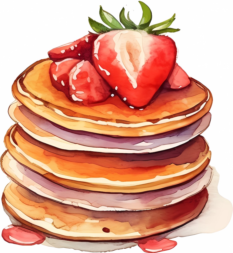 Watercolor Strawberry Pancake Clipart 18 Pngs Ideal for Etsy