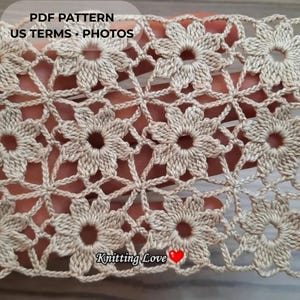 Crochet Flower Mesh Motif Pattern PDF | Lace Panel for Shawl, Table Runner & Blouse