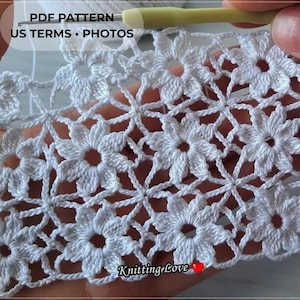 Crochet Flower Lace Edging Pattern PDF | 8-Petal Motif Strip | Trim Border