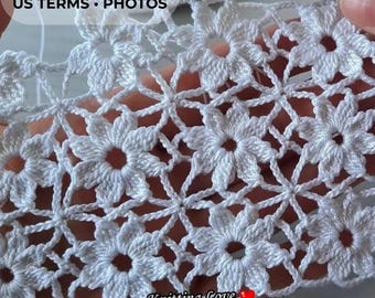 Patrón de encaje floral de crochet en PDF / Tira con motivo de 8 pétalos / Borde decorativo