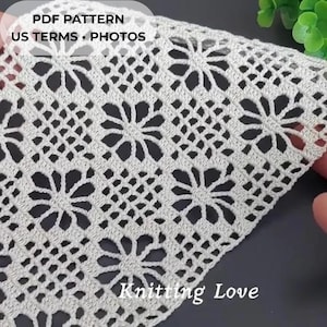 Patrón de crochet de filete en PDF / Panel de estola y chal con encaje floral geométrico / Términos de EE. UU.