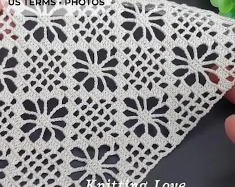 Patrón de crochet de filete en PDF / Panel de estola y chal con encaje floral geométrico / Términos de EE. UU.