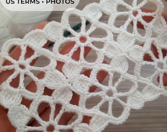 Patrón de flores de crochet en PDF / Malla floral fácil de unir sobre la marcha / Panel de blusa chal para camino de mesa / Tutorial fotográfico / Términos de EE. UU.