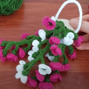 Crochet Cherry Blossom Plant Car Hanger, Crochet Plant Car Diffuser Hanger, Car Accessories for Women, Cute Car Decor, Gift for Plant Lovers
