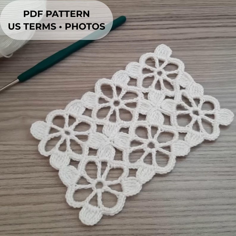 Patrón de flores de crochet en PDF / Malla floral fácil de unir sobre la marcha / Panel de blusa chal para camino de mesa / Tutorial fotográfico / Términos de EE. UU. imagen 3