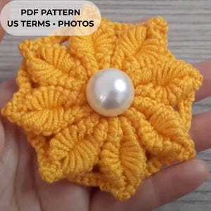 3D Crochet Flower Applique Pattern | 8 Petal Puff Motif (PDF Pattern, US Terms)