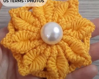 3D Crochet Flower Applique Pattern | 8 Petal Puff Motif (PDF Pattern, US Terms)