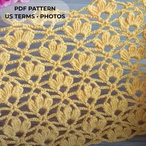Crochet Flower Mesh Pattern PDF | Easy Repeat Stitch Panel | Blanket Vest Bag Motif | Photo Tutorial | US Crochet Terms