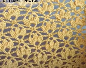 Patrón de malla de flores de crochet en PDF / Panel de puntadas fáciles de repetir / Motivo de chaleco de manta / Tutorial fotográfico / Términos de crochet de EE. UU.