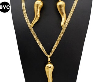 Vintage African Style Luxury Gold Set Chain Necklace And Earrings Drop Jewelry Special Necklace Set