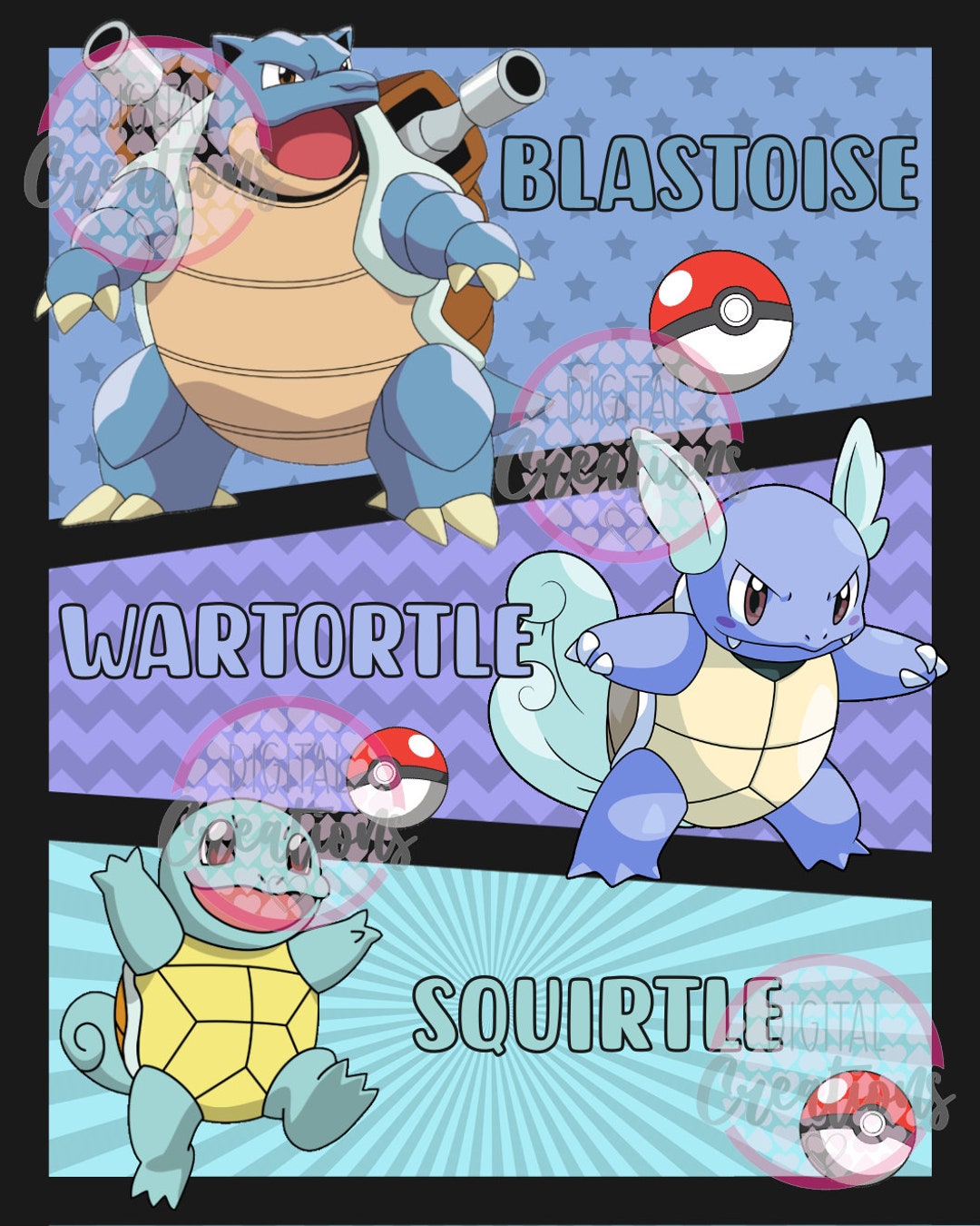 Squirtle Evolution Pokemon Print | A4, 8x10