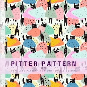 Hide & Seek / Black Cats Seamless Pattern / Ripetizione Tile Design / Uso commerciale Tessuto Stampa Carta da parati Grafica Download digitale JPEG