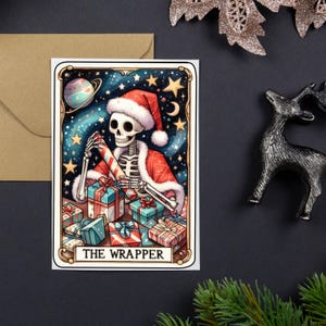 Tarot Card Christmas Card - The Wrapper | Alternative Xmas Card | Psychic | Funny | Dark Art | Gothic Gift | Witch | Mystical | Horror
