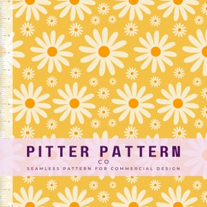 Gelbes Gänseblümchen Blumen Nahtloses Muster | 60er 70er Jahre Groovy Blumen Stoff Design Sublimation | Kommerzielle Druck Wallpaper Digital Download JPEG