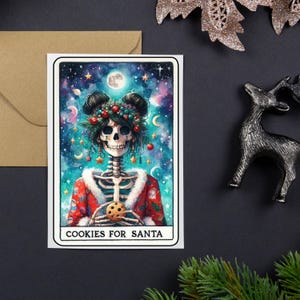Tarot Card Christmas Card - Cookies 4 Santa | Alternative Xmas Card | Psychic | Funny | Dark Art | Gothic Gift | Witch | Mystical | Horror