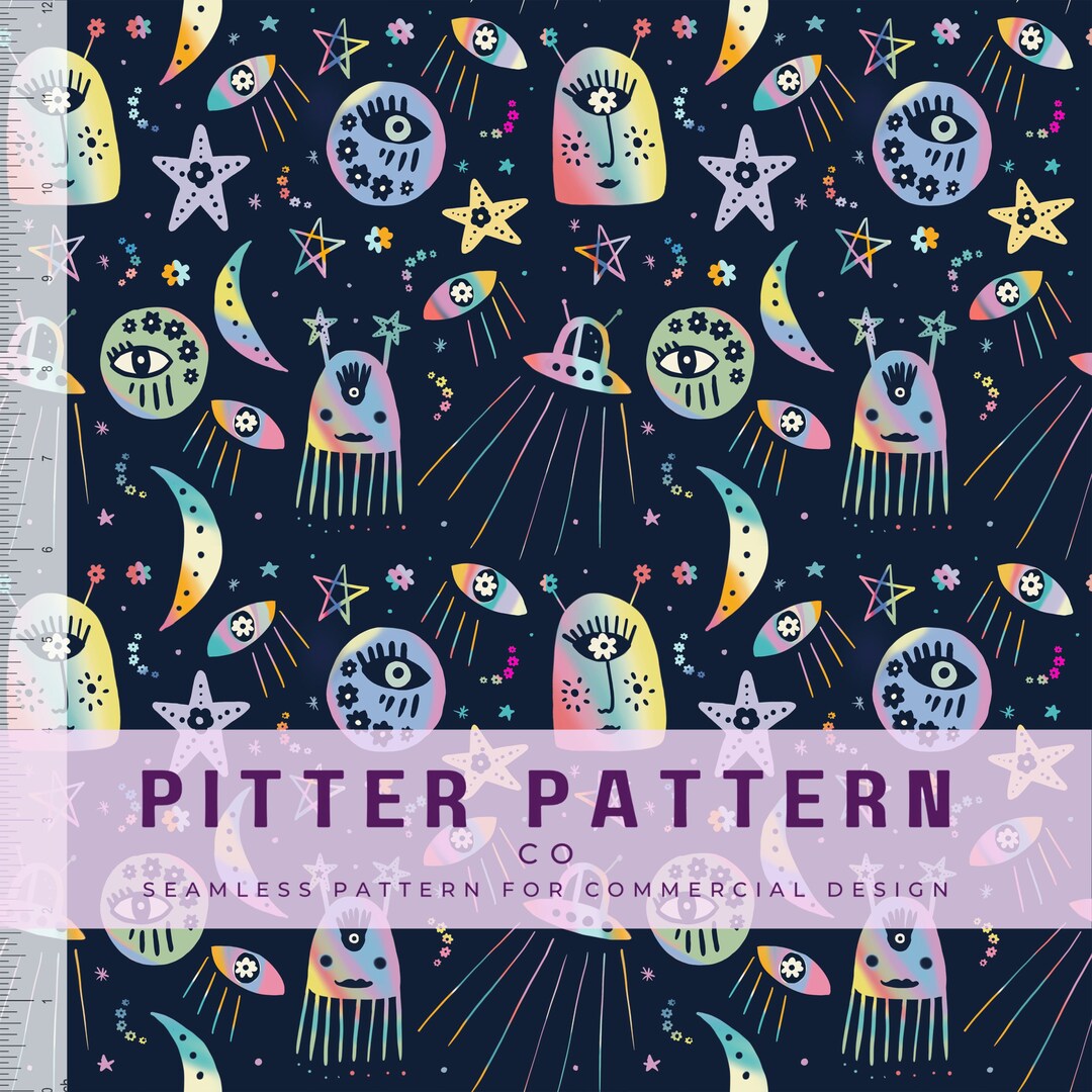 Rainbow Aliens | Space Rave Seamless Pattern | Repeating Tile Design ...