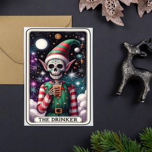 Tarot Card Christmas Card - The Drinker | Alternative Xmas Card | Psychic | Funny | Dark Art | Gothic Gift | Witch | Mystical