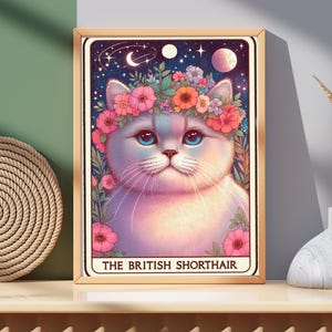 Impression d'art jeu de cartes de tarot - Poster du chat British Shorthair - Art mural - Alternative - Amusant - Toutes les tailles | Chats | Sorcière | Portrait d'animal gothique