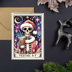 Tarot Card Christmas Card - Festive AF | Alternative Xmas Card | Psychic | Funny | Dark Art | Gothic Gift | Witch | Mystical | Horror