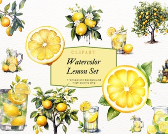 Vibrant Watercolor Lemon Clipart Set - Citrus Fruit Illustrations, Refreshing Summer Clipart | Instant Download, Commercial use, PNG