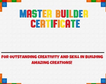 LEGO Master Builder Certificate For Party - Editable / Printable (PDF + PPT)
