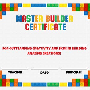 Certificado de Maestro Constructor de LEGO - Editable / Imprimible (PDF + PPT)