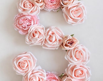 Flower Letter Name Initial, handmade personalised, plywood, choose size & colours. 6" 12" 15" 20" tall Wedding/nursery/bedroom/party etc