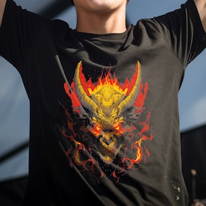 Fire Demon Graphic T-Shirt • Gothic Satanic Devil Tee • Baphomet Metal Shirt • Creepy Halloween Unisex Top • Black Demonic Horror Shirt