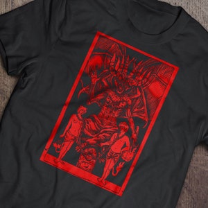 The Horned One Linotype Graphic T-shirt, Gothic Tee, Medieval Dark Art Shirt, Occult Witchcraft Tee, Satan Shirt, Demonic Tee