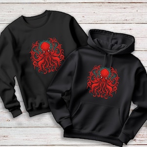 Red Cthulhu Graphic Sweatshirt - Men&#39;s and Women&#39;s Hoodie - Lovecraftian Design.