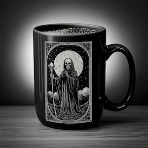 Death Tarot Card Black Coffee Mug, 11oz | 15oz | Satan occult satanic ceramic coffee cup