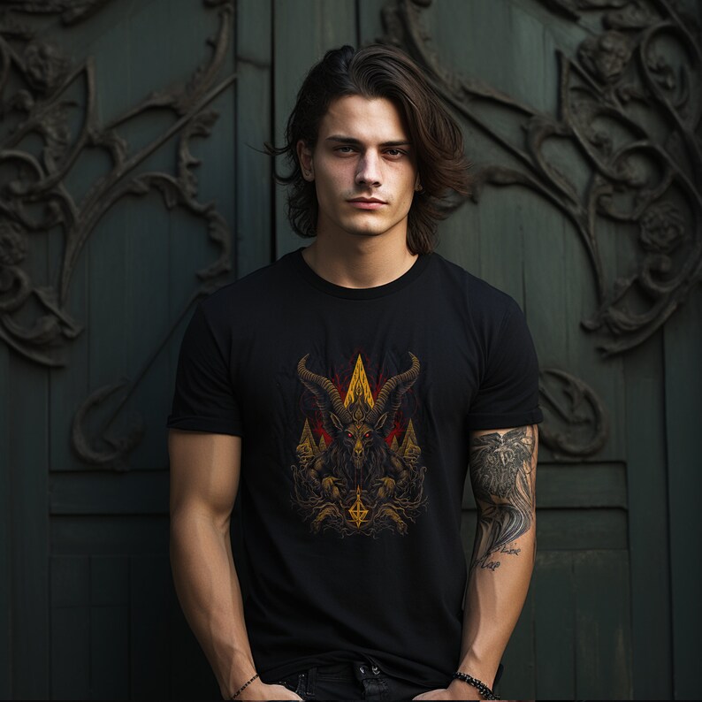 Satanic Merch Baphomet Graphic T-shirt/ 666 Shirt/black Death Metal Shirt/goat Gothic ...